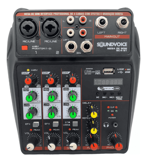 Mesa De Som Console Soundvoice Mc4-Bt 110V/220V4 Canais Bluetooth