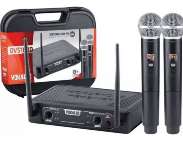 Microfone Sem Fio Duplo Vokal Dvs100 Dm Cor Preta