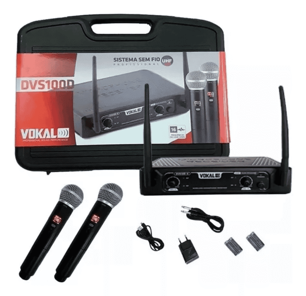 Microfone Sem Fio Duplo Vokal Dvs100 Dm Cor Preta - Imagem 2