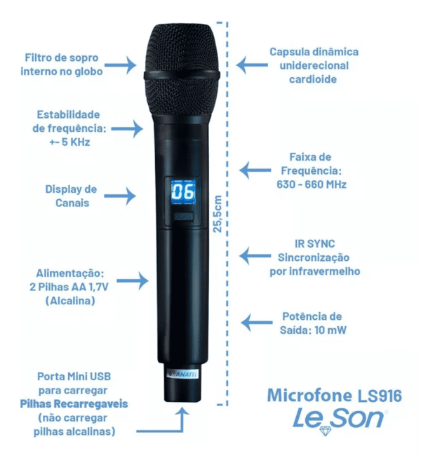 Microfone Sem Fio Ls916 Digital Leson - Imagem 3