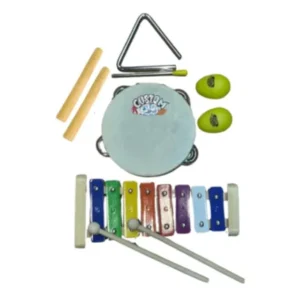 Custom Kids CKPK – Kit Percussão Infantil com Triângulo, Pandeiro, Xilofone, Claves