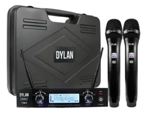 Microfone Dylan UHF DW902 Power Duplo Sem Fio Profissional Recarregável