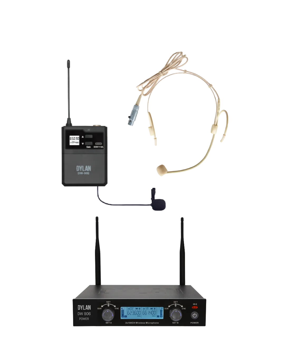 Microfone Dylan UHF DW903 HeadSet Sem Fio Profissional com 100 Canais